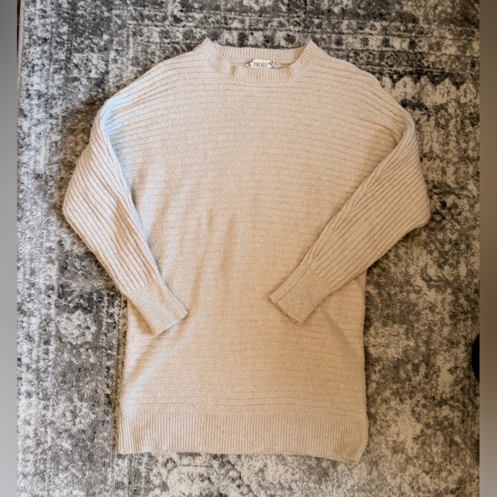 Pink Rose Cream Sweater Dress